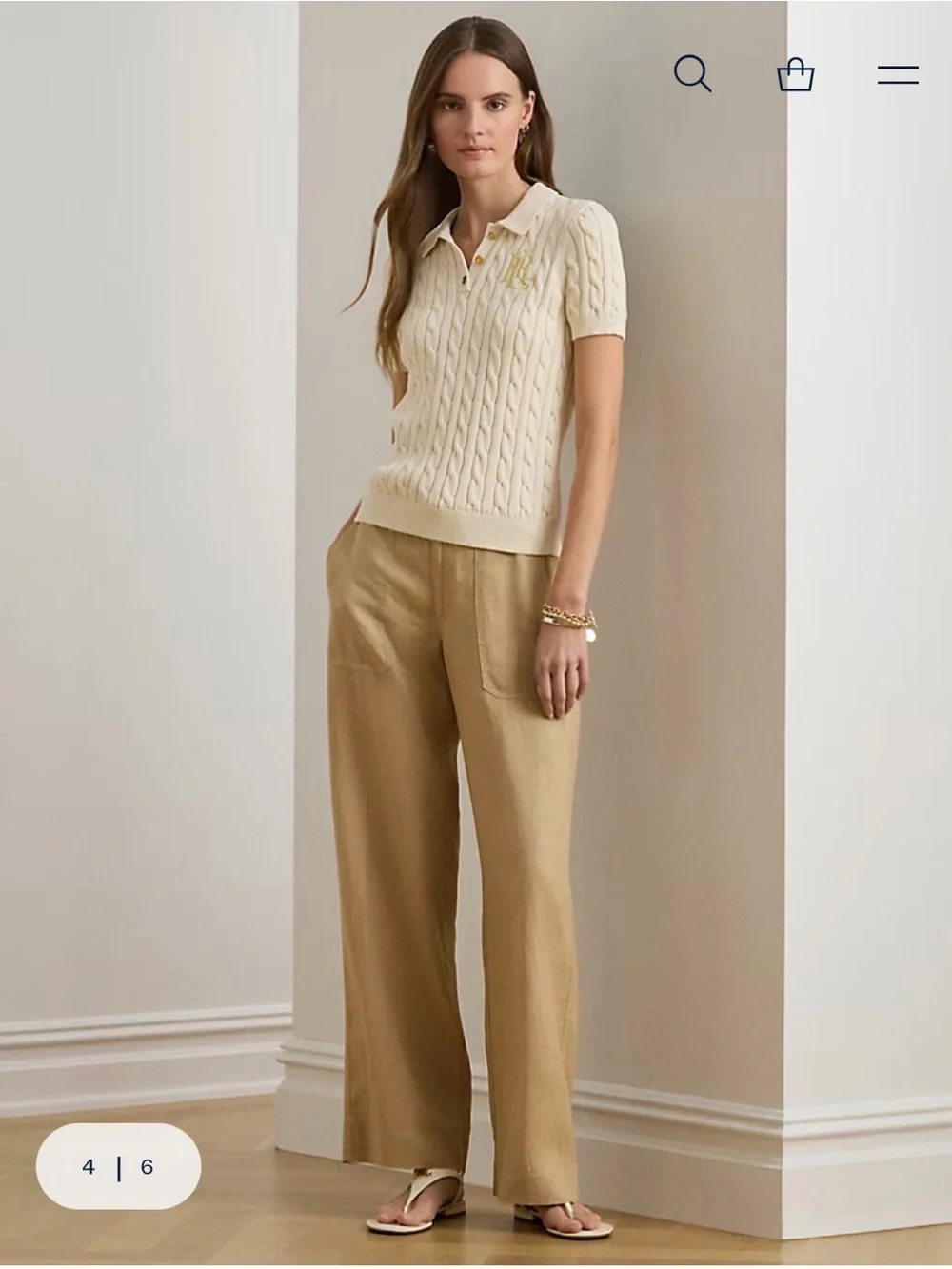 Ralph Lauren Cream Cable Knit Polo with Gold Button - Picture 5 of 12